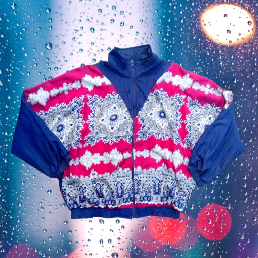 90s Vintage Argee Retro Art Deco Streetwear Women's Medium Windbreaker Jacket